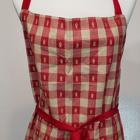 Christmas Angels Kitchen Apron, Red and Tan, with Wrap Tie and Pocket - Picture 8 of 9